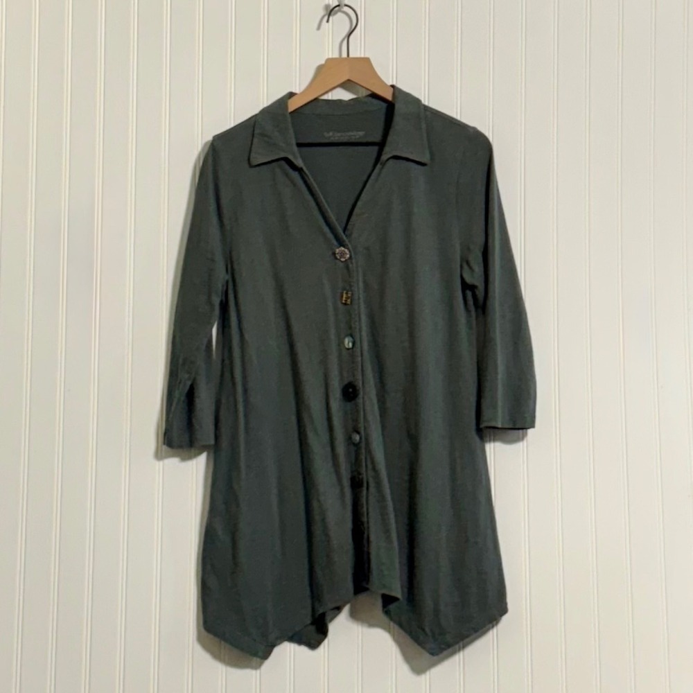 Soft Surroundings M Mixed Button Tunic Top Asymmetrical Lagenlook Fairy Grunge